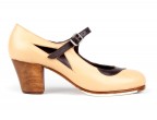 Leather 08 Beige & 11 Brown combination | Cuban 45 mm walnut dyed heel, side view